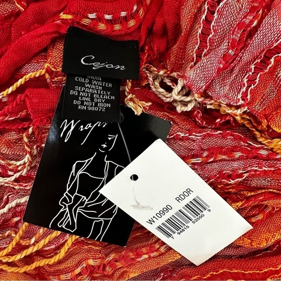 Cejon Orange Pink Metallic Textured Scarf Wrap - Picture 2 of 8